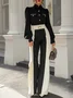 Urban Color Block Fashion Straight Pants With No Belt