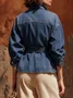 Casual Plain Shirt Collar Denim Jacket With Belt