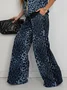 Casual Leopard Buttoned Straight Pants