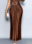 Elegant Plain Metal One Shoulder Maxi Dress