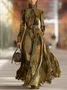 Elegant Leopard Printing Mock Neck Maxi Dress With Belt