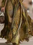 Elegant Leopard Printing Mock Neck Maxi Dress With Belt