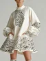 Casual Random Print Printing Stand Collar Mini Dress