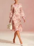 Elegant Plain Balloon Sleeve Printing Crew Neck Knee Length Dress