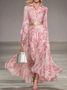 Elegant Floral Shirt Collar Maxi Dress No Belt