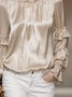 Satin Elegant Plain Peplum Stand Collar  Blouse