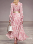 Elegant Floral Shirt Collar Maxi Dress No Belt