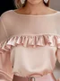 Satin Elegant Plain Peplum Crew Neck Blouse