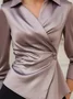 Satin Urban Plain  Asymmetric Shirt Collar Shirt