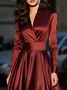 Elegant Plain Satin Lace V Neck Midi Dress