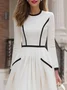 Elegant Color Block Gathered Crew Neck Midi Dress