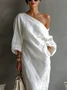 Cotton And Linen Casual Plain Balloon Sleeve Irregular Craftsmanship Maxi Dress