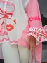 Casual Letter Pattern Printing Shirt Collar Bell Sleeve Shirt