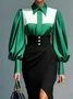 Satin Elegant Color Block Shirt Collar Shirt