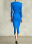 Elegant Plain Irregular Craftsmanship V Neck Midi Dress