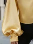 Satin Elegant Plain Knot Halter Balloon Sleeve Blouse