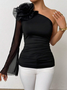 Urban Plain 3D Floral One Shoulder Blouse