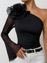 Urban Plain 3D Floral One Shoulder Blouse