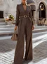 Urban Printing Leopard V Neck Jumpsuit With Belt