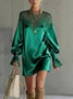 Elegant Plain Split Joint Crew Neck Mini Dress