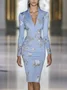 Elegant Botanical Pattern Printing Lapel Collar Knee Length Dress