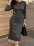 Elegant Geometric Crew Neck Midi Dress