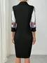 Casual Random Print Printing Shirt Collar Knee Length Dress