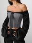 Urban Color Block Split Joint Off The Shoulder Blouse With Tie