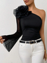 Urban Plain 3D Floral One Shoulder Blouse