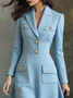 Elegant Plain  Buttoned Lapel Collar Knee Length Dress