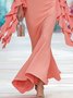 Elegant Plain Ruffle Sleeve Boat Neck Maxi Dress