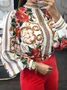 Urban Floral Printing Stand Collar  Blouse