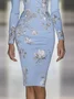 Elegant Botanical Pattern Printing Lapel Collar Knee Length Dress