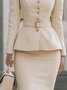Elegant Buttoned Plain Square Neck Jacket With Belt