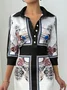 Casual Random Print Printing Shirt Collar Knee Length Dress