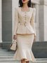 Elegant Buttoned Plain Square Neck Jacket With Belt