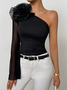 Urban Plain 3D Floral One Shoulder Blouse