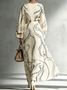 Elegant Random Print V Neck Maxi Dress