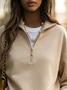 Casual Plain Zipper Sweatshirt