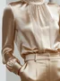 Satin Elegant Plain Lace Edge Stand Collar  Blouse