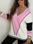 Urban Color Block Split Joint V Neck Sweatshirt