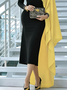 Elegant Color Block Stand Collar Midi Dress