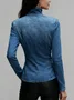 Casual Plain Buttoned Stand Collar  Denim Top