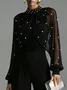 Elegant Raglan Sleeves Beaded Plain Stand Collar Jumpsuit