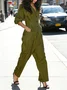Casual Plain Lapel Collar Jumpsuit