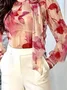 Chiffon Urban Floral 3D Floral Stand Collar Blouse