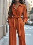 Urban Plain Shirt Jumpsuit With Belt