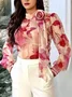 Chiffon Urban Floral 3D Floral Stand Collar Blouse