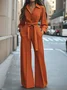Urban Plain Shirt Jumpsuit With Belt