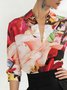 Elegant Floral Printing Shirt Collar Shirt